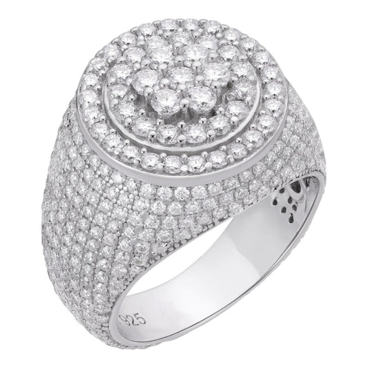 HarlemBling Round Cluster Iced Out Ring - 925 Silver - CZ Stones
