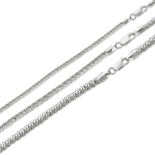 HarlemBling Round Sparkle Rock Chain Necklace - 925 Sterling Silver - 16"-30" - 3mm-5mm