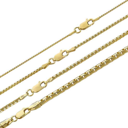 HarlemBling Rounded Box Link Chain Necklace - 14k Gold Vermeil 925 Sterling Silver - 16"-30" - 1mm-3mm