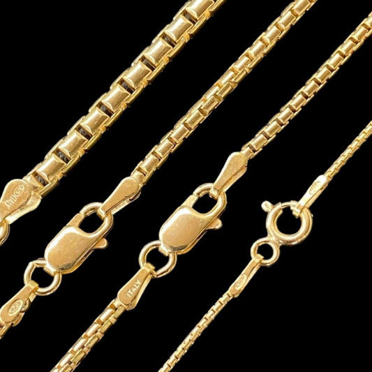 HarlemBling Rounded Box Link Chain Necklace - 14k Gold Vermeil 925 Sterling Silver - 16"-30" - 1mm-3mm