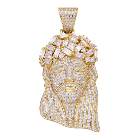 HarlemBling Royalty Jesus Piece Fully Iced Out Pendant - 14k Gold Vermeil 925 Silver - CZ Stones - 3 Sizes 1.5"-3"