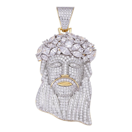 HarlemBling Royalty Jesus Piece Fully Iced Out Pendant - 14k Gold Vermeil & 925 Silver - CZ Stones - 3 Sizes 1"-2.5"