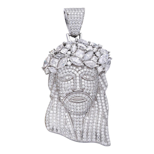 HarlemBling Royalty Jesus Piece Fully Iced Out Pendant - 925 Silver - CZ Stones - 3 Sizes 1.5"-3"