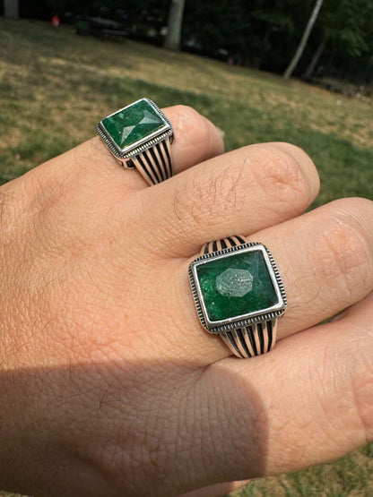 HarlemBling Royalty Ring - 925 Silver - Genuine Green Emerald Stone