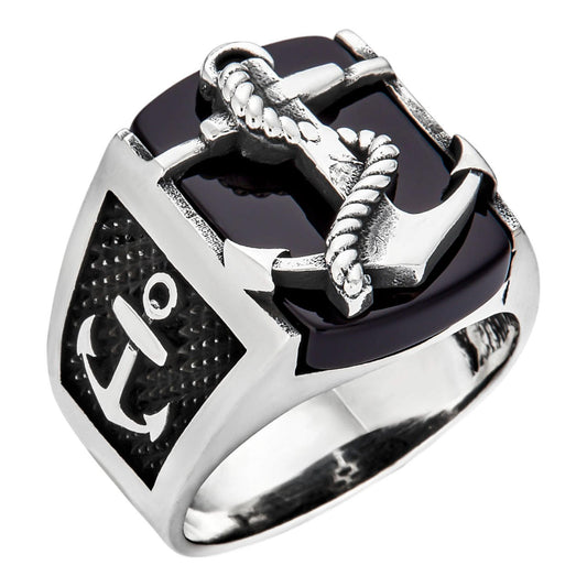 HarlemBling Sailor Classic Ring - 925 Silver Oxidized - Black Onyx Stone