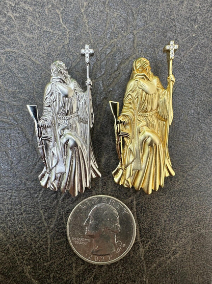 HarlemBling Santa Muerte Grim Reaper Death Pendant W. AK47 925 Silver / Gold Plated Necklace