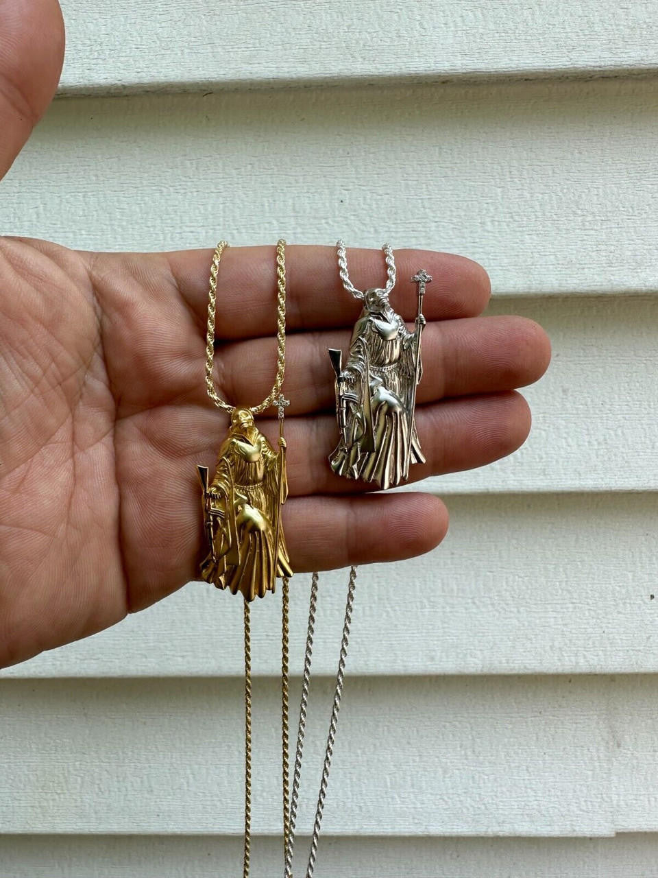 HarlemBling Santa Muerte Grim Reaper Death Pendant W. AK47 925 Silver / Gold Plated Necklace