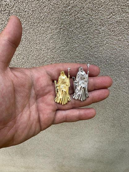 HarlemBling Santa Muerte Grim Reaper Death Pendant W. AK47 925 Silver / Gold Plated Necklace