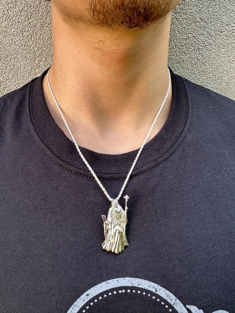 HarlemBling Santa Muerte Grim Reaper Death Pendant W. AK47 925 Silver / Gold Plated Necklace
