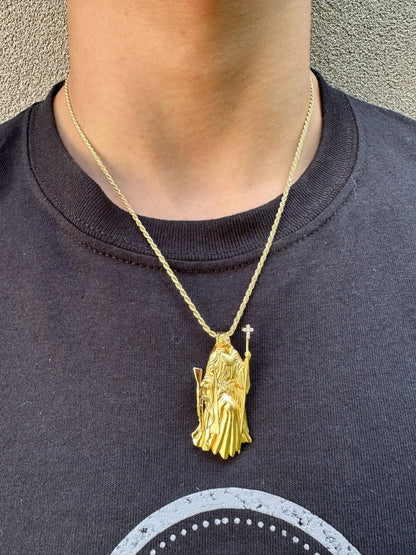 HarlemBling Santa Muerte Grim Reaper Death Pendant W. AK47 925 Silver / Gold Plated Necklace