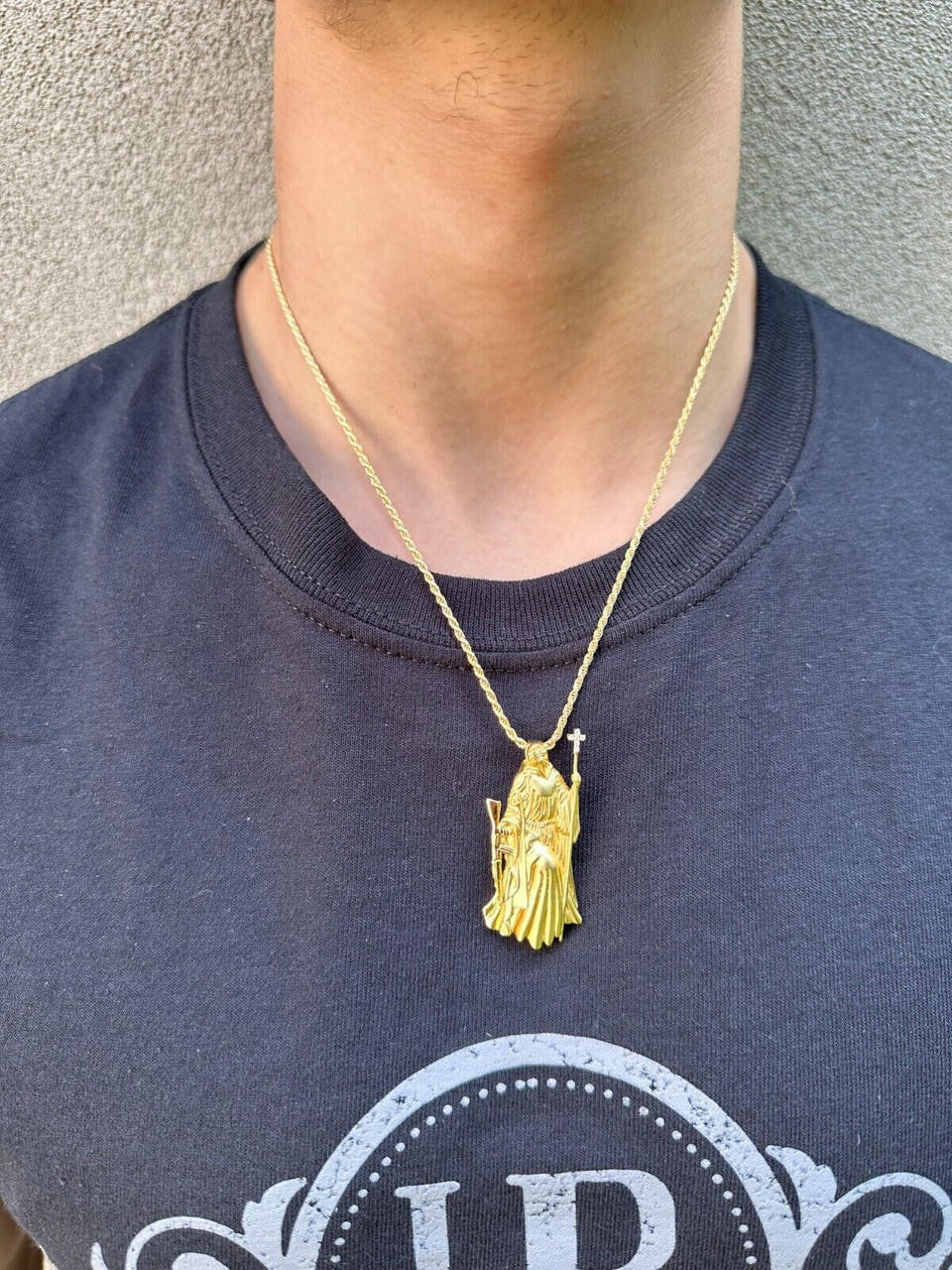 HarlemBling Santa Muerte Grim Reaper Death Pendant W. AK47 925 Silver / Gold Plated Necklace