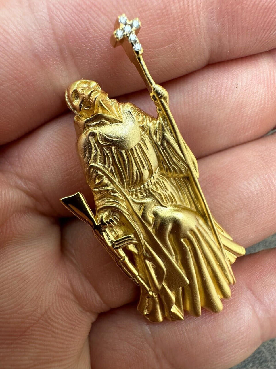 HarlemBling Santa Muerte Grim Reaper Death Pendant W. AK47 925 Silver / Gold Plated Necklace