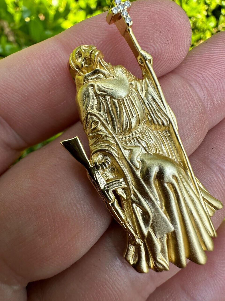 HarlemBling Santa Muerte Grim Reaper Death Pendant W. AK47 925 Silver / Gold Plated Necklace