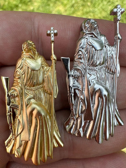 HarlemBling Santa Muerte Grim Reaper Death Pendant W. AK47 925 Silver / Gold Plated Necklace