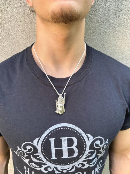 HarlemBling Santa Muerte Grim Reaper Death Pendant W. AK47 925 Silver / Gold Plated Necklace