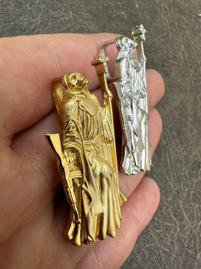 HarlemBling Santa Muerte Grim Reaper Death Pendant W. AK47 925 Silver / Gold Plated Necklace