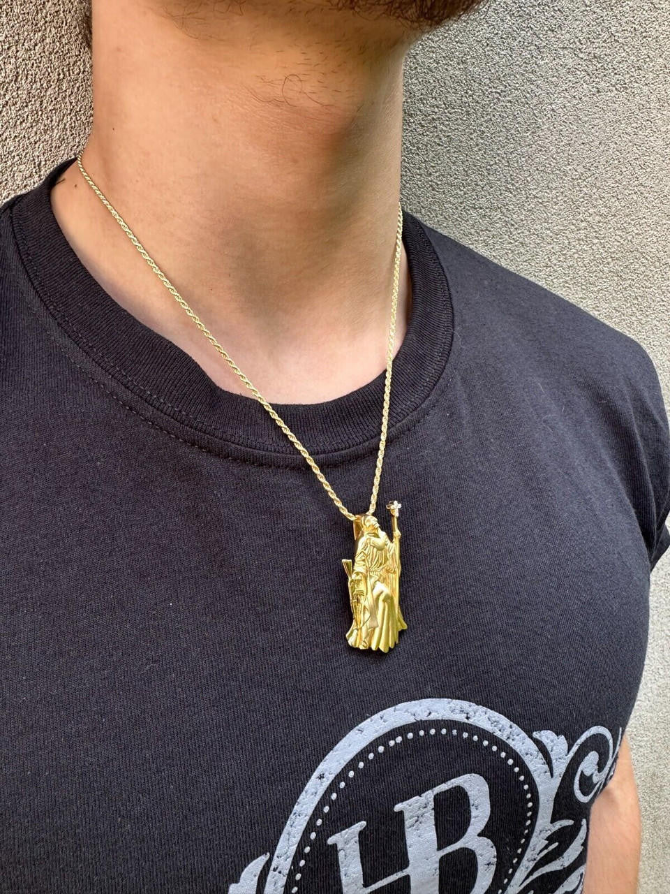 HarlemBling Santa Muerte Grim Reaper Death Pendant W. AK47 925 Silver / Gold Plated Necklace