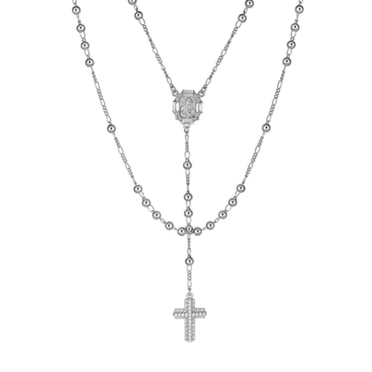 HarlemBling Santo Spirito Rosario Rosary Beads Necklace Iced Out CZ Stones - 925 Silver - 4mm - 26"