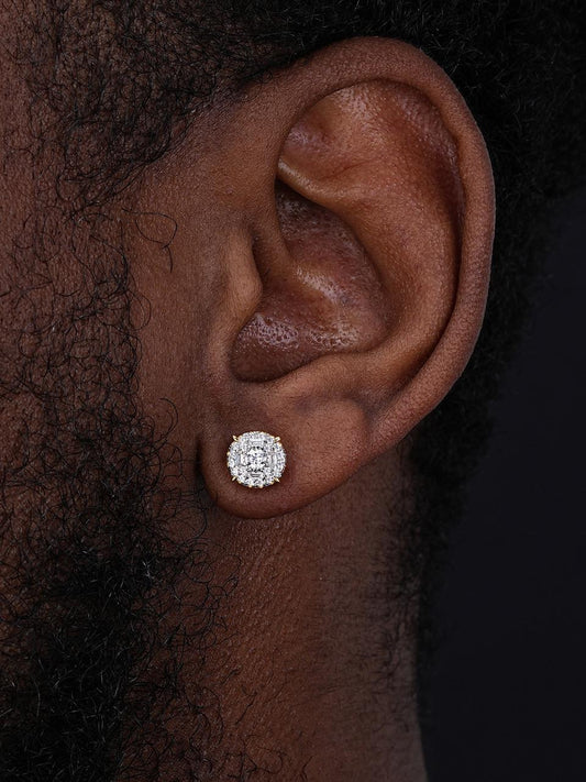 HarlemBling "Shine Bright Like A Diamond" Iced Out Earrings - 14k Gold Vermeil 925 Silver - CZ Stones - 8mm