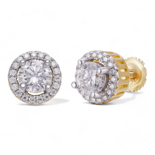 HarlemBling Simple & Classy Halo Solitaire Earrings - 14k Gold Vermeil 925 Silver - CZ Stones - 8mm