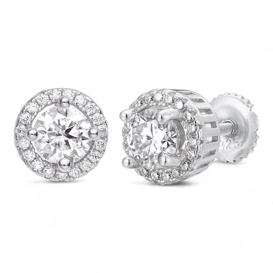 HarlemBling Simple & Classy Halo Solitaire Earrings - 925 Silver - CZ Stones - 8mm
