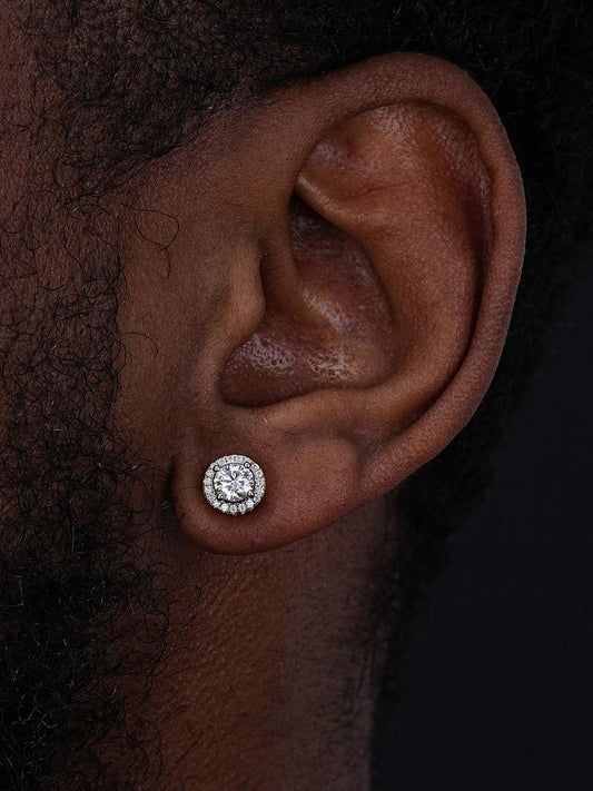 HarlemBling Simple & Classy Halo Solitaire Earrings - 925 Silver - CZ Stones - 8mm