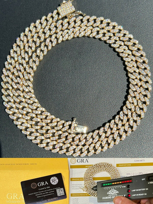 HarlemBling Solid 10k Gold Iced MOISSANITE 6mm Miami Cuban Chain Necklace Pass Diamond Test