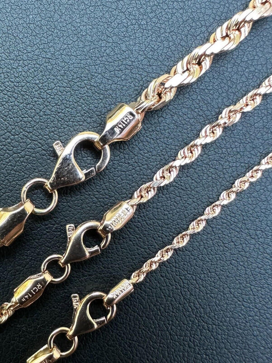HarlemBling Solid 14k Rose Gold Men's Women's Real Rope Chain Necklace 1.5mm-4mm