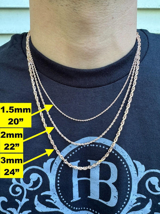 HarlemBling Solid 14k Rose Gold Men's Women's Real Rope Chain Necklace 1.5mm-4mm