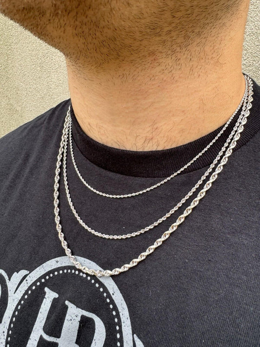 HarlemBling Solid 14k White Gold Men's Women's Real Rope Chain Necklace 1.5mm-4mm