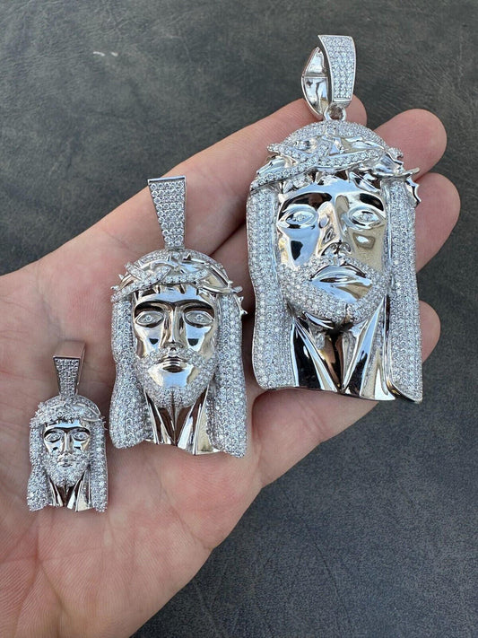 HarlemBling Solid 14k White Gold Real Diamond Jesus Piece Pendant - Iced Hip Hop Necklace