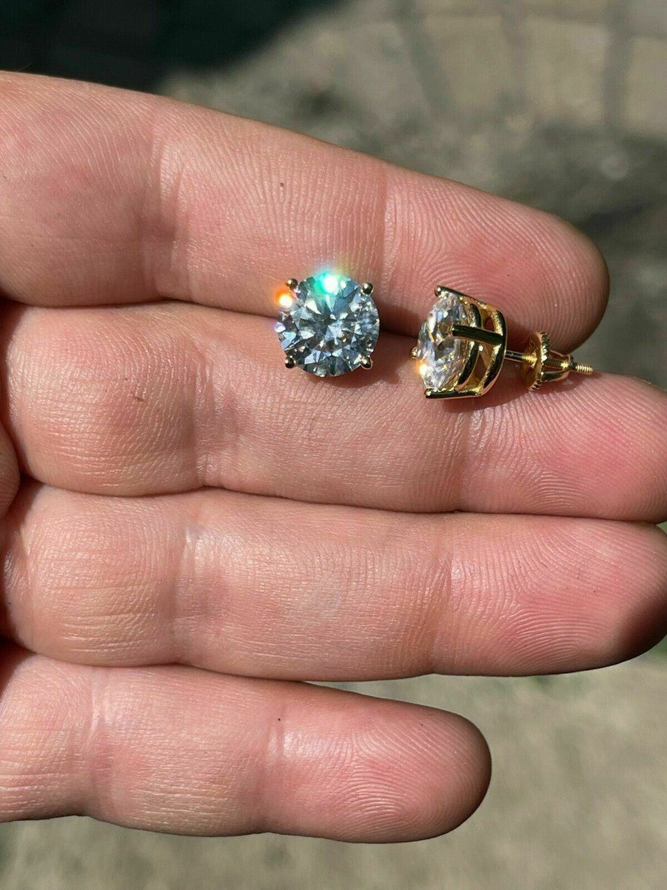 HarlemBling Solid 14k Yellow Gold Real Moissanite Stud Earrings Pass Diamond Tester 0.2-8ct