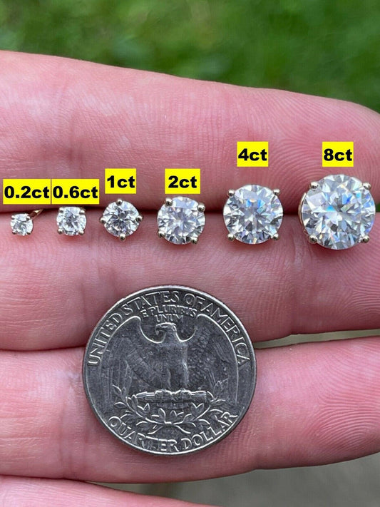 HarlemBling Solid 14k Yellow Gold Real Moissanite Stud Earrings Pass Diamond Tester 0.2-8ct