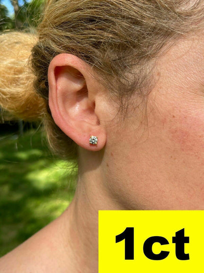 HarlemBling Solid 14k Yellow Gold Real Moissanite Stud Earrings Pass Diamond Tester 0.2-8ct