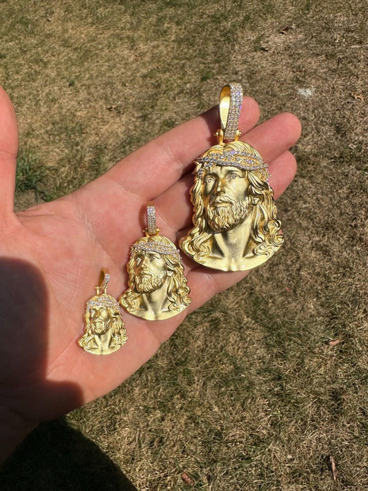 HarlemBling Solid 925 Silver 14k Gold Vermeil MOISSANITE Jesus Piece Iced Pendant Necklace