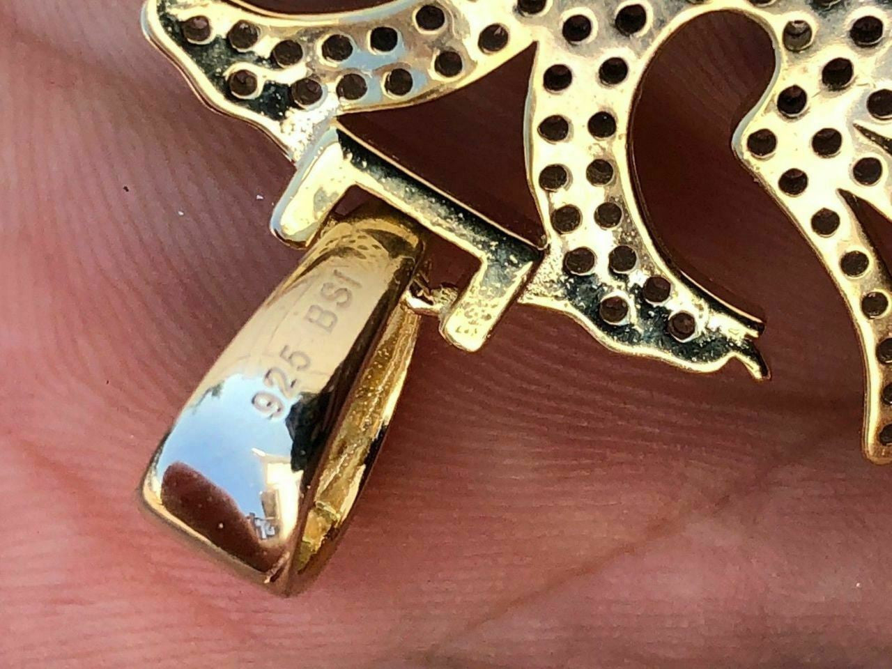 HarlemBling Solid 925 Silver Albanian Kosova Two Headed Eagle Pendant Diamond 2 Big Piece