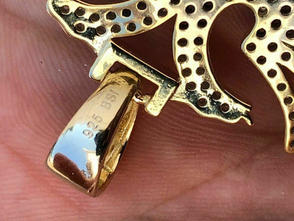 HarlemBling Solid 925 Silver Albanian Kosova Two Headed Eagle Pendant Diamond 2 Big Piece