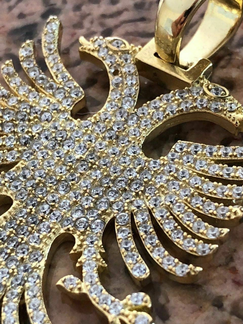 HarlemBling Solid 925 Silver Albanian Kosova Two Headed Eagle Pendant Diamond 2 Big Piece