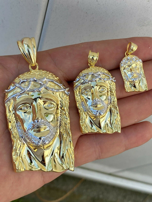 HarlemBling Solid 925 Silver and 14k Gold Jesus Piece HIP HOP 0.1ct REAL Natural Diamond Iced