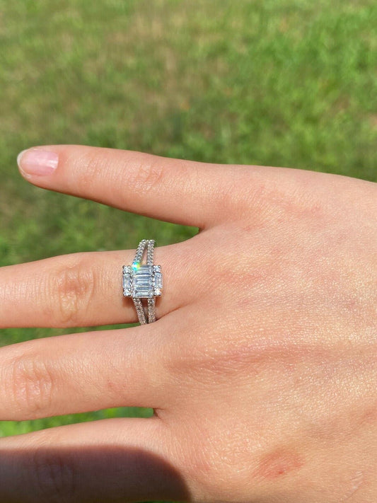 HarlemBling Solid 925 Silver Baguette Diamond Ring Pendant Necklace and Earrings Jewelry Set