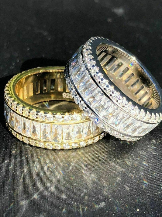 HarlemBling Solid 925 Silver Baguette Diamond Tennis Wedding Band Ring His Hers Gold ICY