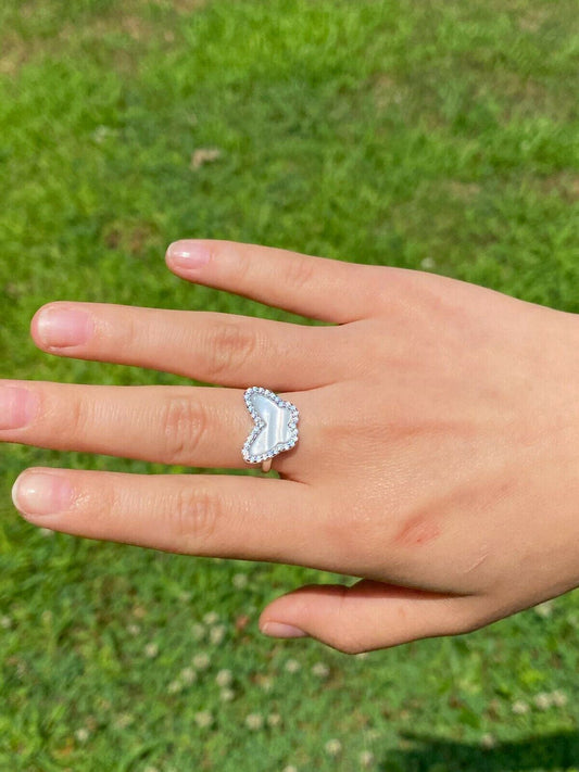 HarlemBling Solid 925 Silver Butterfly Mother Of Pearl Ring Necklace and Earrings Ladies Set