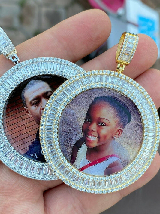 HarlemBling Solid 925 Silver Custom HipHop Photo Pendant Iced Memory Medallion Gold Large 2
