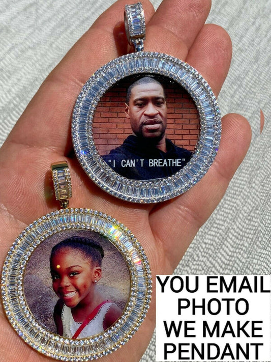 HarlemBling Solid 925 Silver Custom HipHop Photo Pendant Iced Memory Medallion Gold Large 2