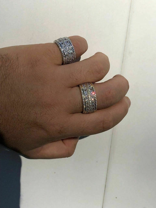 HarlemBling Solid 925 Silver Diamond Tennis Wedding Band Ring His Hers Set Gold ICY Pinky