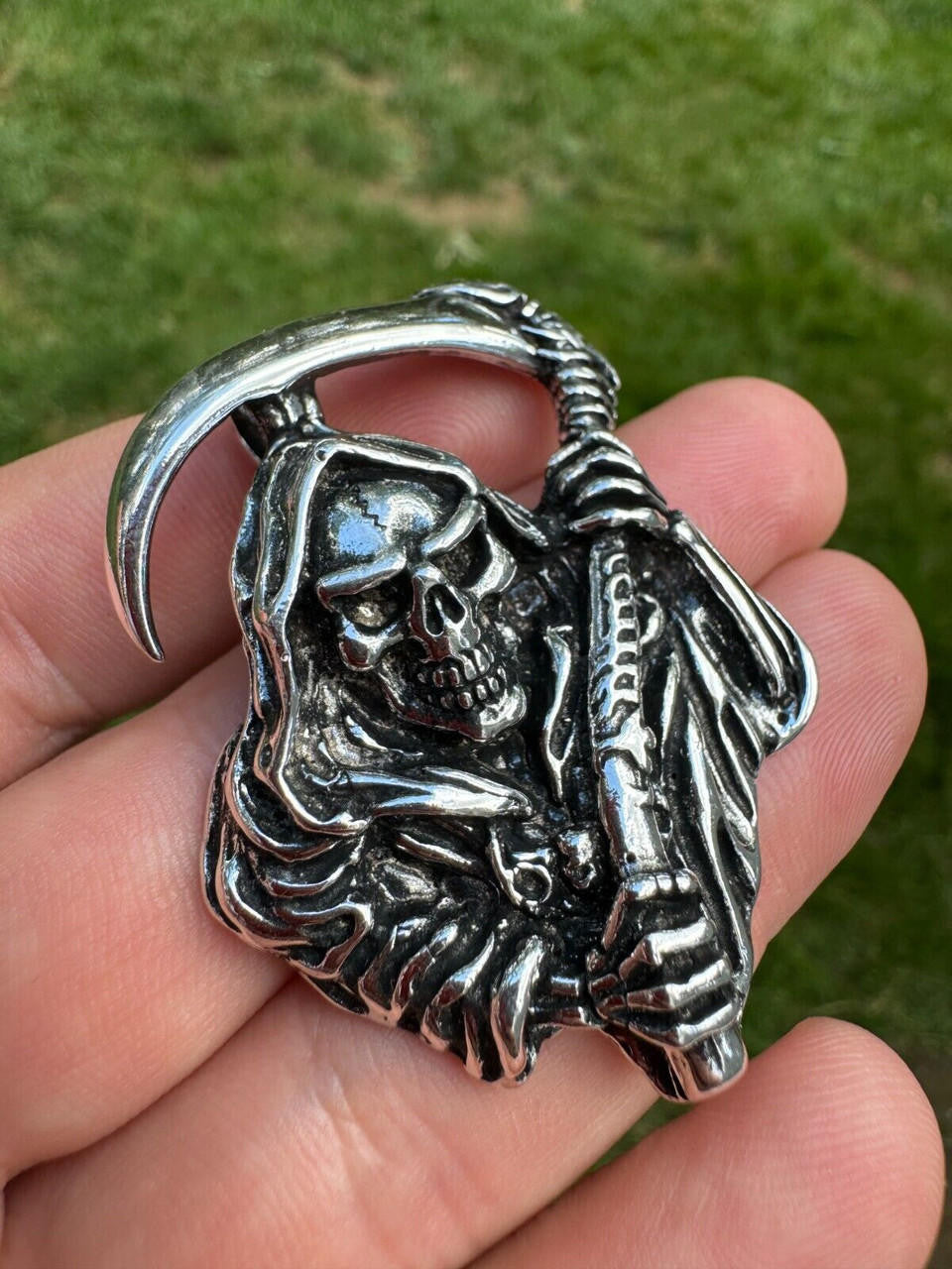 HarlemBling Solid 925 Silver / Gold Plated Grim Reaper Death Santa Muerte Pendant Necklace