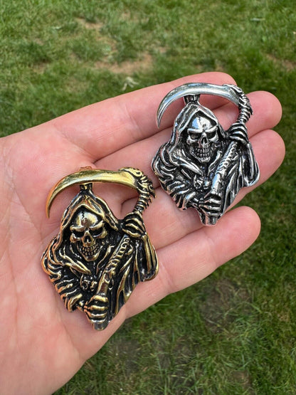 HarlemBling Solid 925 Silver / Gold Plated Grim Reaper Death Santa Muerte Pendant Necklace