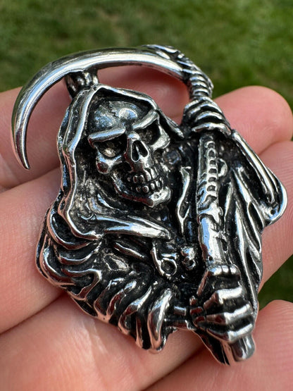 HarlemBling Solid 925 Silver / Gold Plated Grim Reaper Death Santa Muerte Pendant Necklace