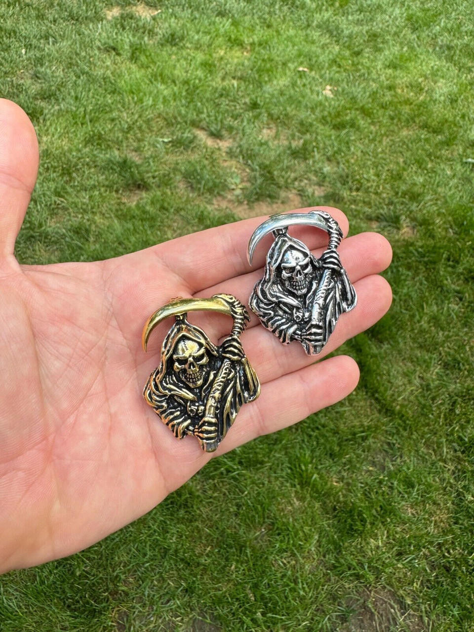 HarlemBling Solid 925 Silver / Gold Plated Grim Reaper Death Santa Muerte Pendant Necklace