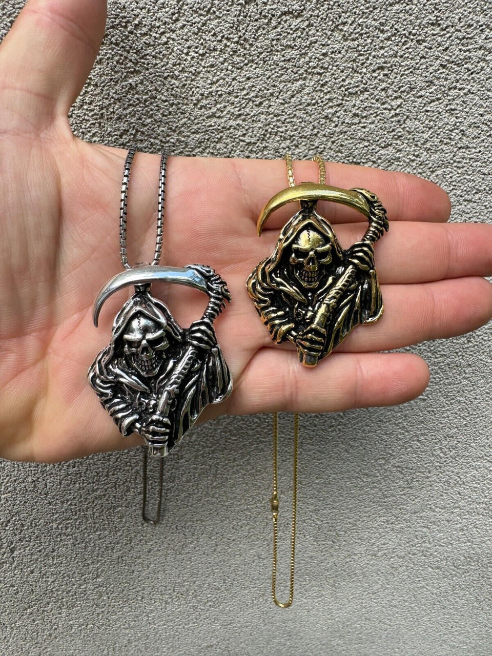 HarlemBling Solid 925 Silver / Gold Plated Grim Reaper Death Santa Muerte Pendant Necklace
